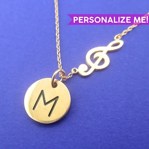 Musical Themed Treble Clef Pendant Necklace in Gold, Silver or Rose Gold | Minimalistic Handmade Jewelry | Personalize With Your Initial