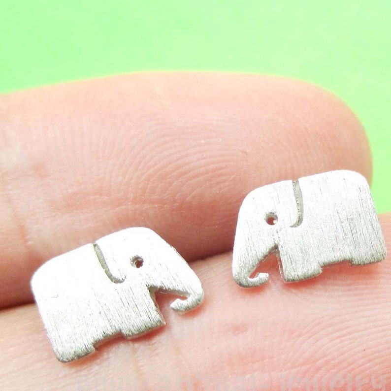 May include: Two small, silver-colored elephant-shaped charms. Each charm has a textured surface and a simple, stylized design with a trunk, eye, and ear detail. The charms are shown against a green background.