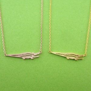Cut Out Crocodile Shaped Animal Alligator Silhouette Bar Pendant Necklace in Gold or Rose Gold Minimalistic Handmade Animal Jewelry image 3