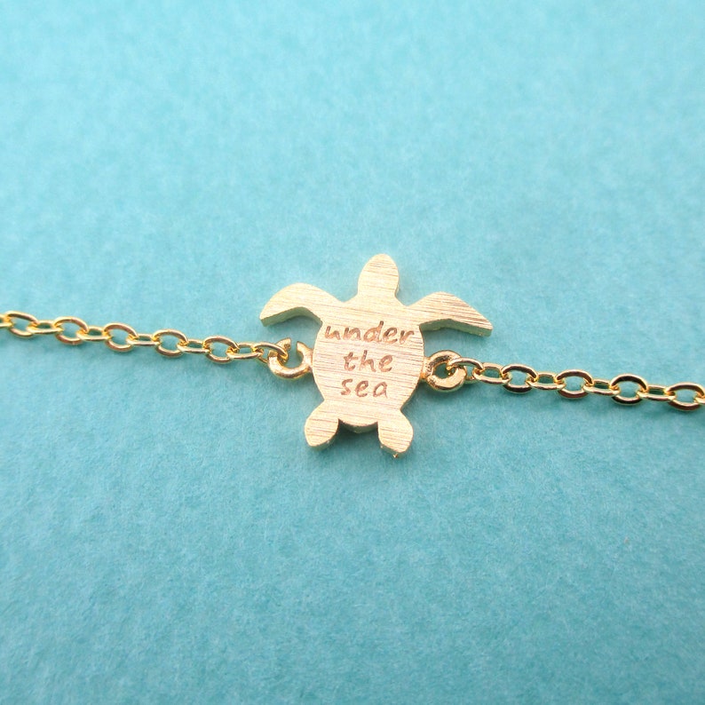 Under the Sea Marine Turtle Silhouette Shaped Charm Bracelet for Ocean Lovers in Gold or Silver Handmade Minimal Animal Jewelry