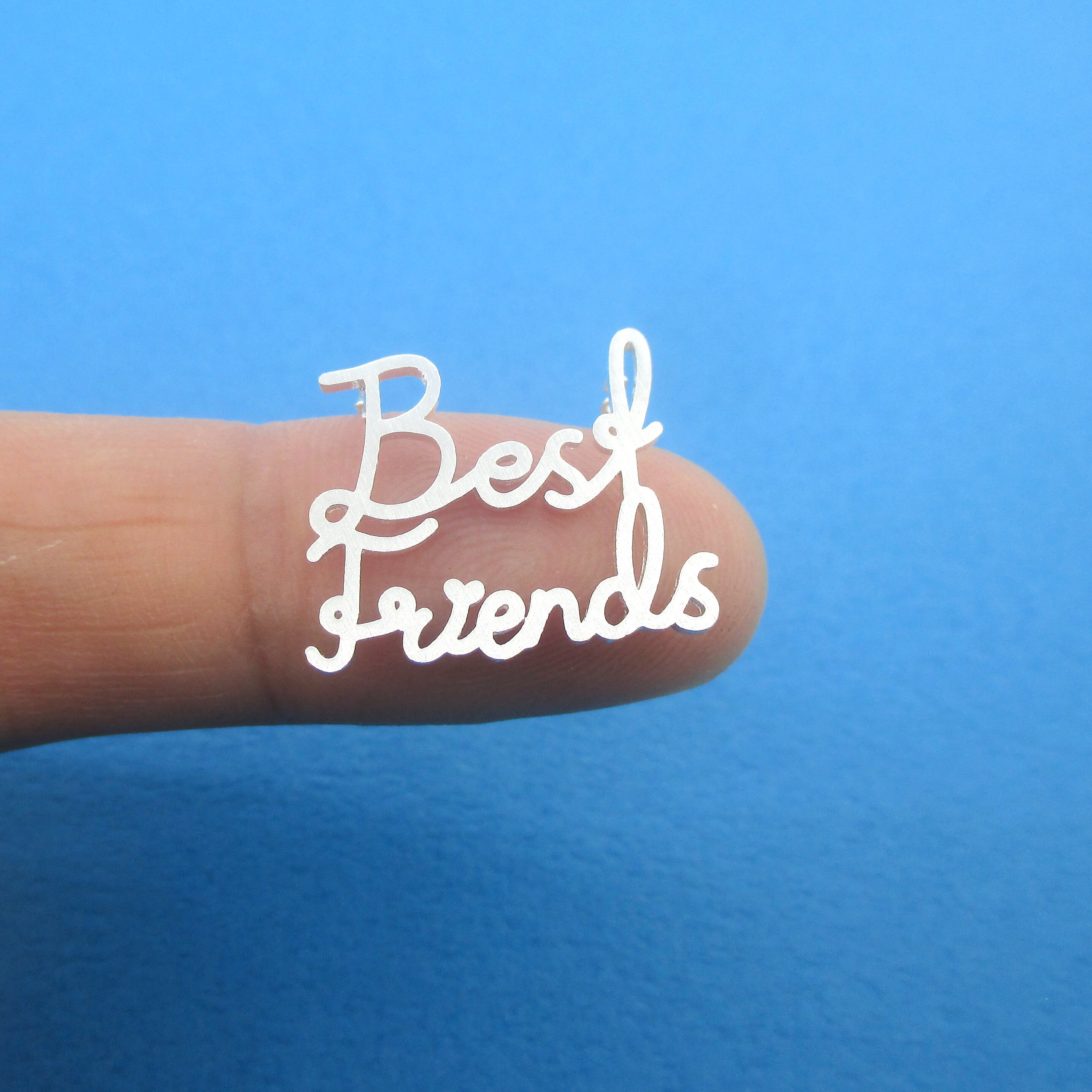 Best Friends Cursive Typography Dye Cut Pendant Necklace Silver ...