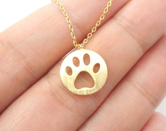 Round Paw Print Cut Out Shaped Animal Charm Necklace in Gold | Handmade Animal Jewelry