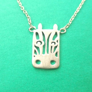 Super Cute Zebra Horse Face Shaped Cut Out Charm Necklace in Silver | Handmade Animal Jewelry