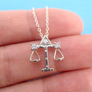 Libra Zodiac Balance Scales Constellation Astrology Pendant Necklace in Silver or Gold | Minimal Handmade Jewelry