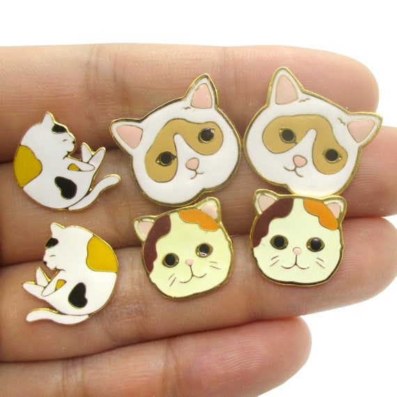 SALE: Calico Manx Ragdoll Kitty Sleeping Cat Shaped Enamel Stud Earrings in  Brass Handmade Animal Jewelry for Proud Cat Ladies -  Canada