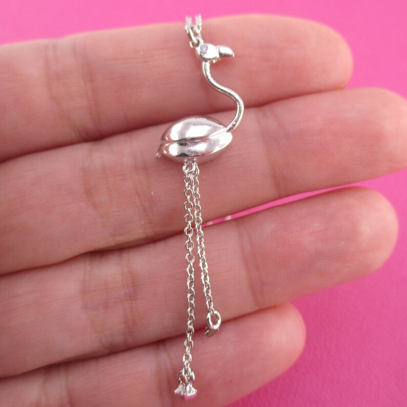 MANZHEN Delicate Rhinestone Pink Flamingo Pendant Necklace For Women - Trendy Gift - View #2