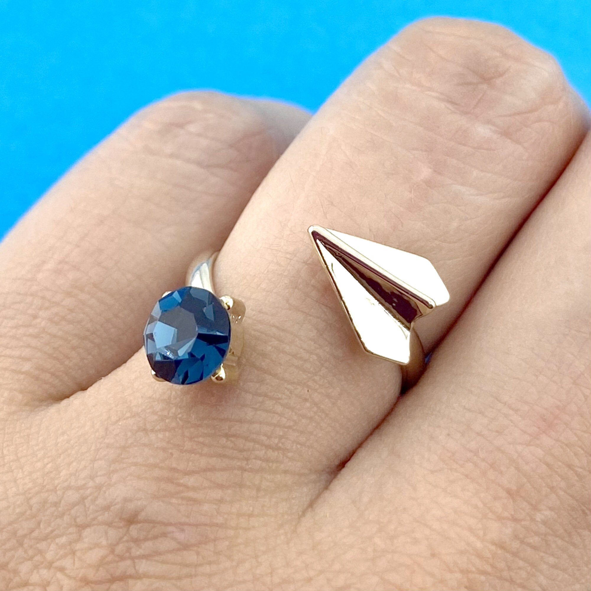 Flying Paper Ring Travel Inspired Paper Airplane Shaped Aviation Themed Open Ring in Gold ...
