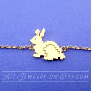 Bunny Rabbit Pixel Hare Shaped Charm Bracelet in Gold for Animal Lovers | Minimalistic Handmade Animal Jewelry