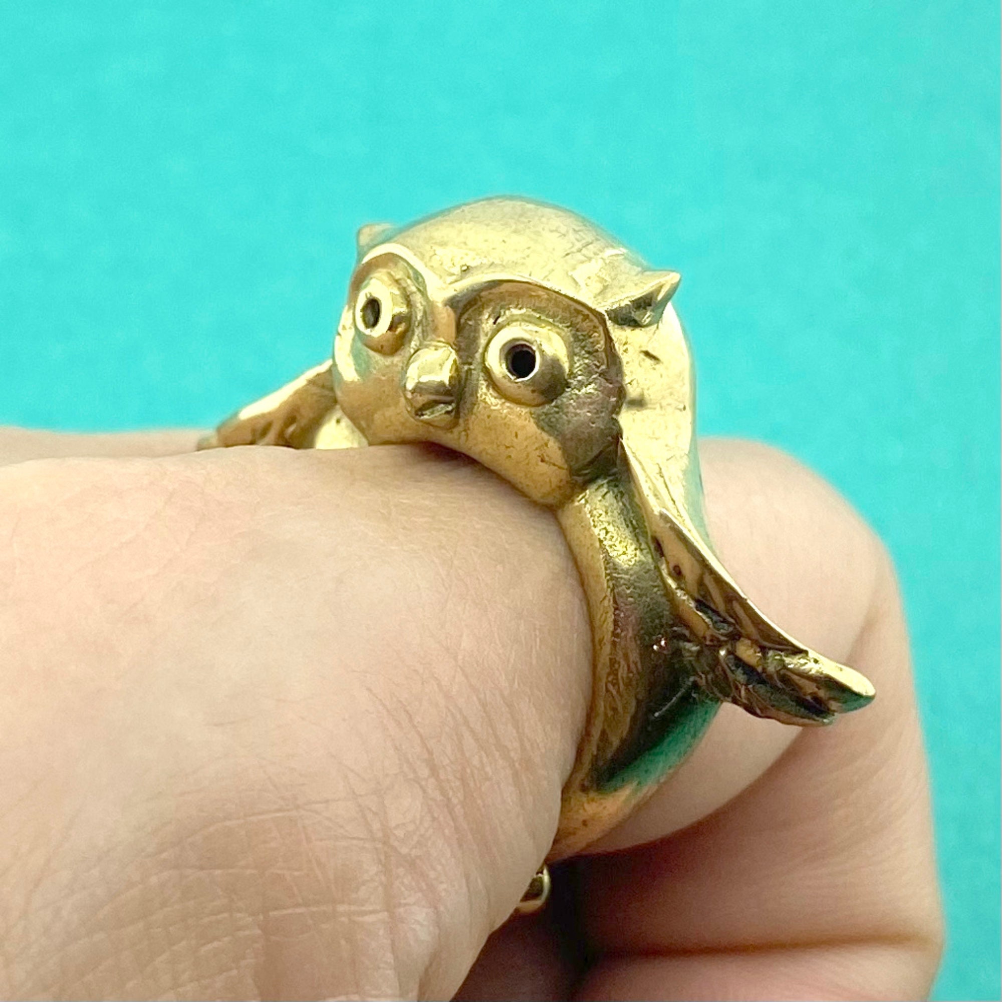 Super Adorable 3D Baby Owlet Owl Shaped Ring in Brass for Bird Lovers in US Size 7 | MinimalHandmade