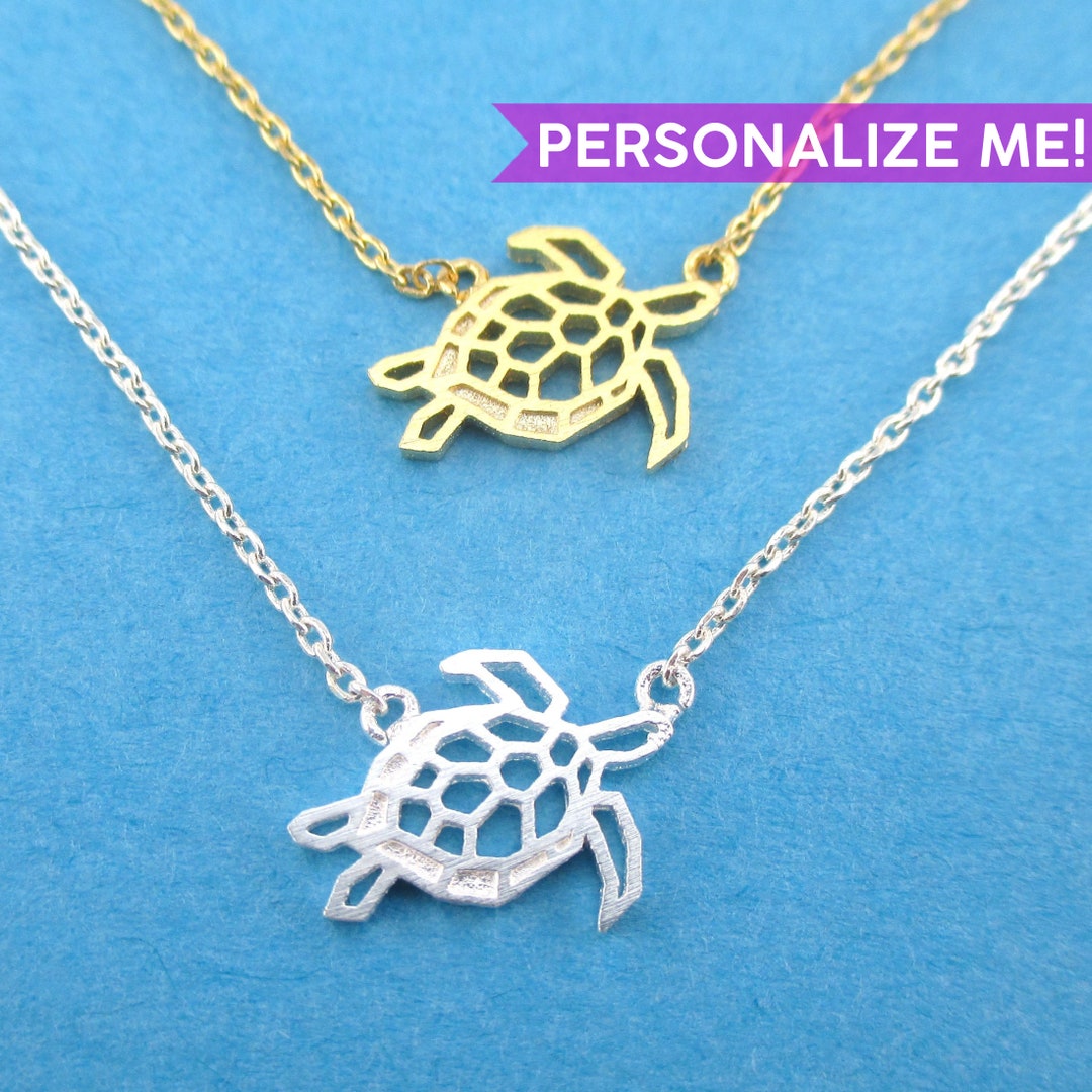 Marine Sea Turtle Cut Out Shaped Charm Necklace in Silver or Gold