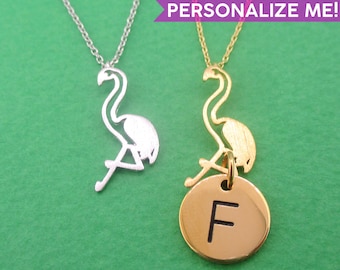 Caribbean Flamingo Wading Bird Shaped Pendant Necklace in Silver or Gold for Bird Watchers | Minimal Customizable Handmade Animal Jewelry