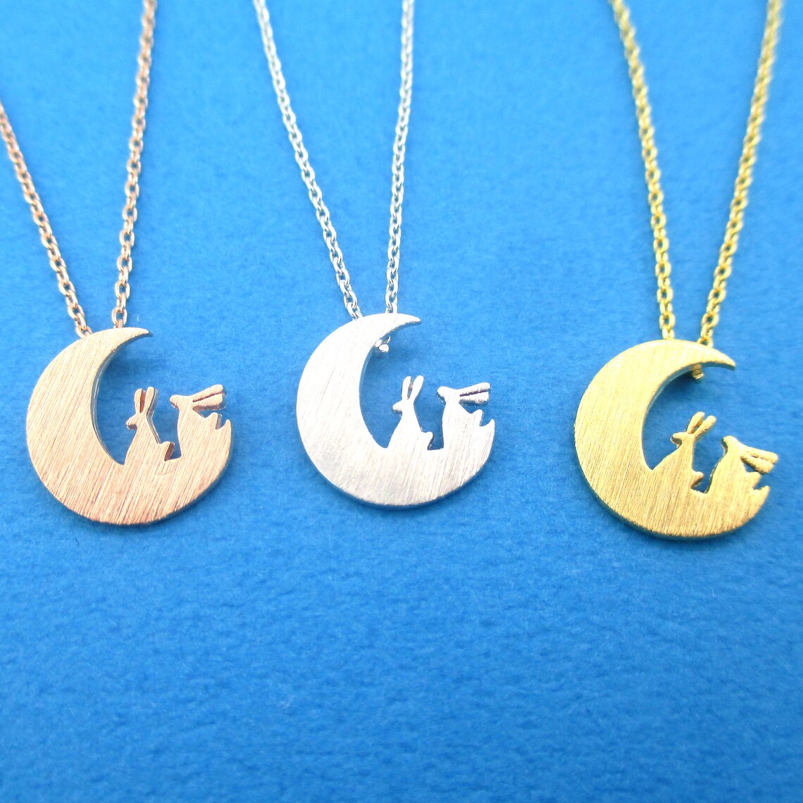 Bunnies on the Moon Silhouette Rabbit Shaped Animal Charm Necklace in ...