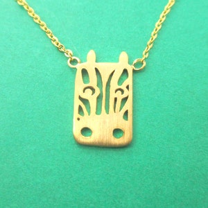 Super Cute Zebra Horse Face Shaped Cut Out Charm Necklace in Gold | Handmade Animal Jewelry