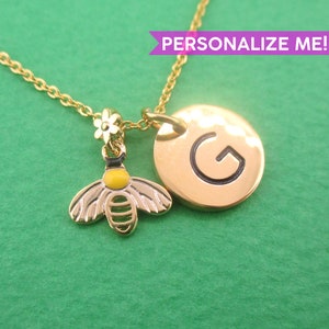 SALE: Honey Bumblebee Shaped Insect Bug Pendant Necklace in Gold | Handmade Animal Jewelry | Personalize With Your Initials