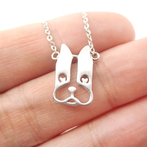 Super Cute French Bulldog Face Shaped Cut Out Charm Necklace in Silver | Handmade Animal Jewelry