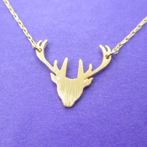 Stag Silhouette Deer Shaped Animal Charm Necklace in Gold Silver or Rose Gold | Handmade Minimal Animal Jewelry