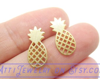 Tropical Pineapple Fruit Shaped Allergy Free Stud Earrings in Gold  | Handmade Minimal Jewelry