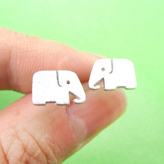 Classic Elephant Silhouette Shaped Stud Earrings in Silver  | Minimalistic Handmade Animal Jewelry