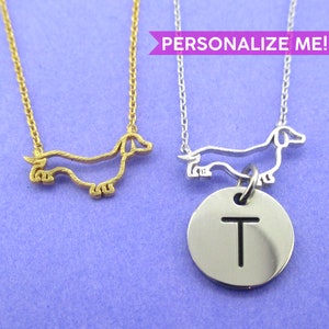 Dackel Dackel Hund Welpe Umriss förmige Anhänger Halskette in Silber oder Gold | Handgemachte Tier Schmuck für Tierliebhaber | Personalisierbar