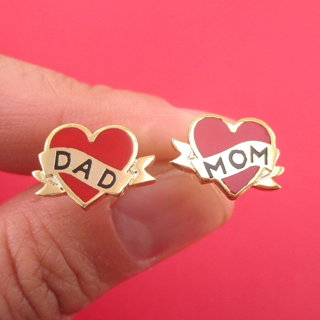 Bright Red Heart Shaped Mom and Dad Tattoo Inspired 925 Sterling Silver ...