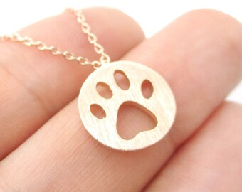 Round Paw Print Cut Out Shaped Animal Charm Necklace in Rose Gold | Handmade Animal Jewelry