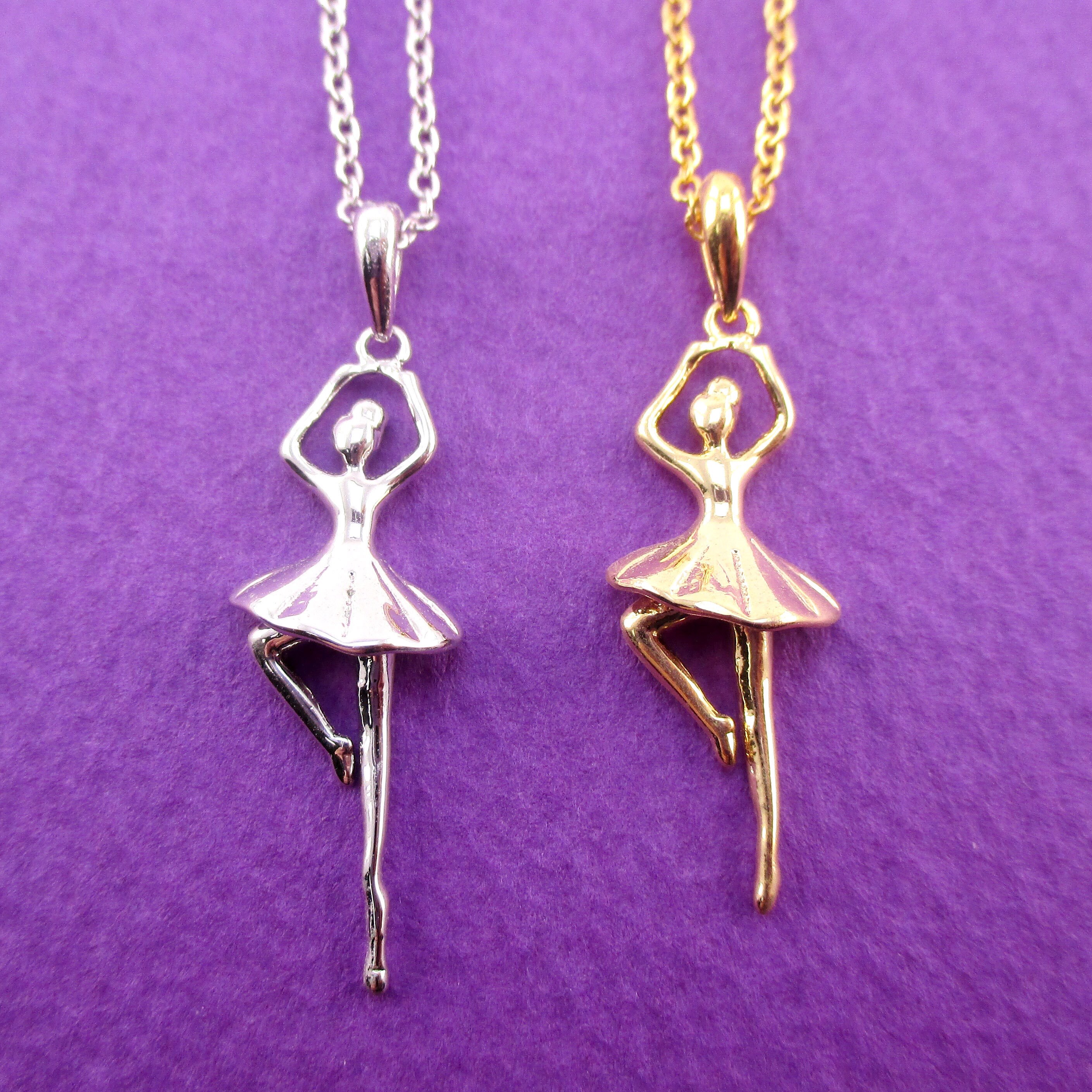 Tiny Dancer Pirouette Ballerina Girl Shaped Pendant Necklace in Gold or Silver | Handmade Minimal Jewelry