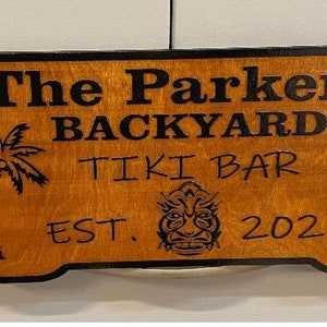 Personalized wood backyard TIKI bar & grill pool outdoor signs laser engraved gift