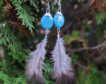 Turquoise Feather Native Earrings
