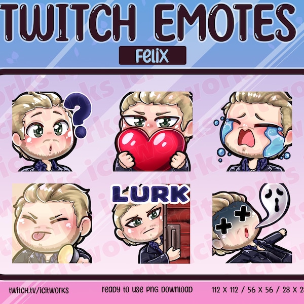 Felix Richter Chibi Cute Twitch Emotes Set of 6 Survivor Main DBD Dead By Daylight Discord