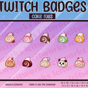10 Twitch Sub Bit Badges Cake Rolls Strawberry Emotes Kawaii Bakery Cute Cakes Ready to Use Instant Download