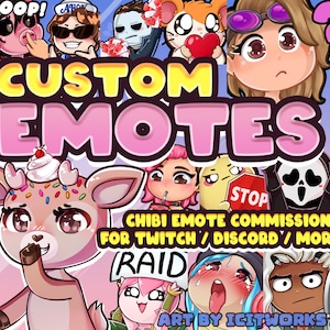 Custom Chibi Emote Twitch Sub Emotes Static Emojis Commission Customizable Hand Made High Quality Made to Order Discord Funny Characters YCH