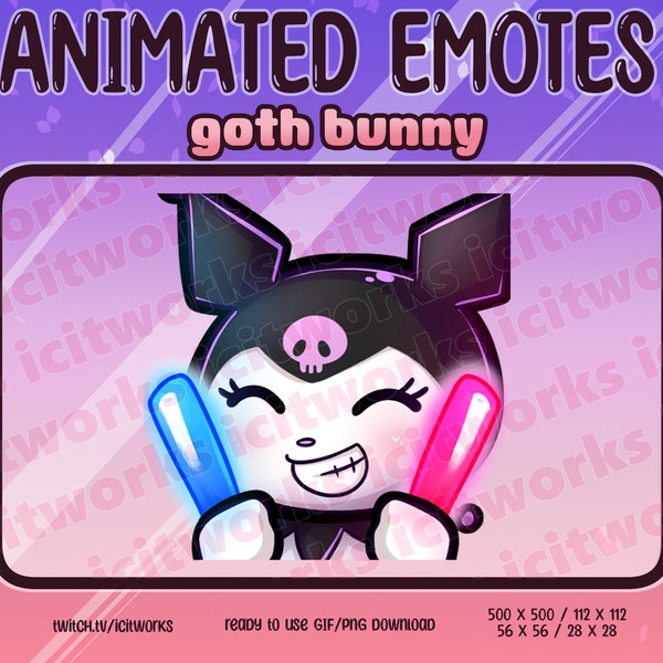 Rave Dancing Party Animated Glowsticks Emote Discord Twitch  Emoji Gothic Bunny Plush Rabbit Cute Gamer Girl Kuro Kawaii