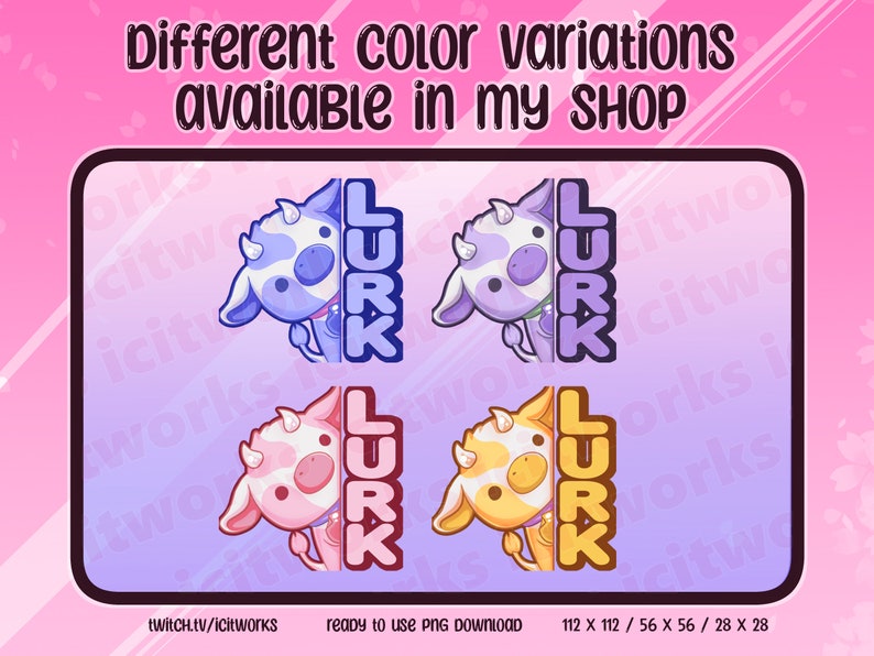 Banana Cow Kawaii Twitch Emotes Set of 6 Yellow Pastel Dairy Cows