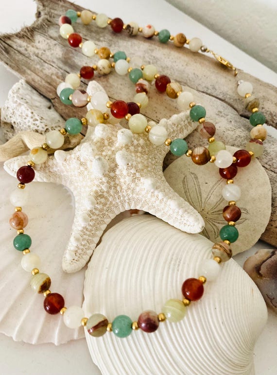 Polished Gemstone Beaded Necklace