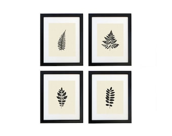 Garden Art, botanical art, tropical leaf print, palm leaf print, fern print set, leaf print, black and cream, printable, wall art, instant