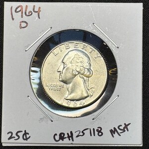 1964 Denver Mint Washington Quarter 25C UNCIRCULATED 90% Silver #25118