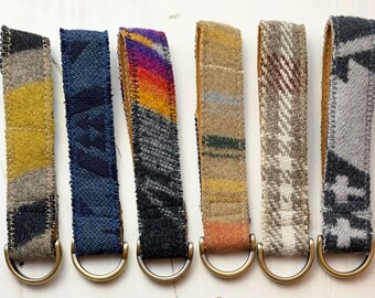 Pendleton Wool and Leather Keychain - Special Gift for Mom - Handmade Classic Unique Design Wristlet Style Loop Key Chain