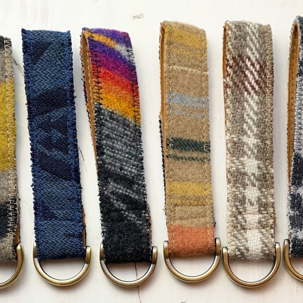 Pendleton Wool and Leather Keychain - Special Gift for Mom - Handmade Classic Unique Design Wristlet Style Loop Key Chain