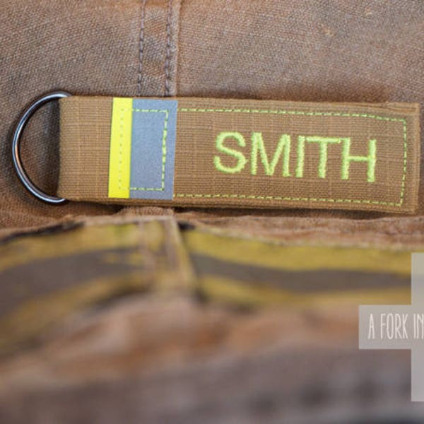 Key Fob / Key Chain - UNUSED, NEW Authentic Firefighter Bunker Gear Turnout Fabric Personalized Gift Graduation