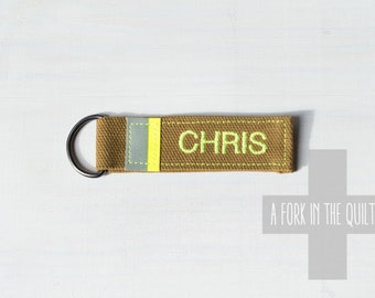 Monogrammed Firefighter Key Fob: Expedition Canvas, Reflective Tape