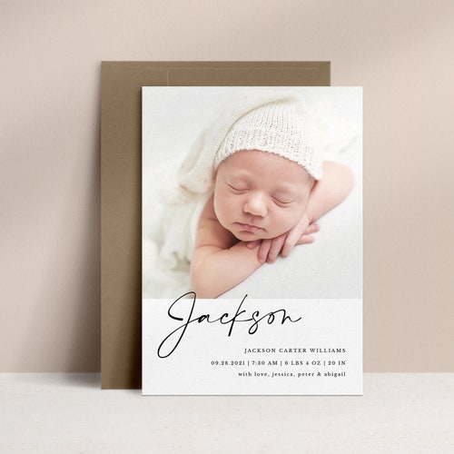 Birth Announcement Card With Photo Editable Instant Download Etsy