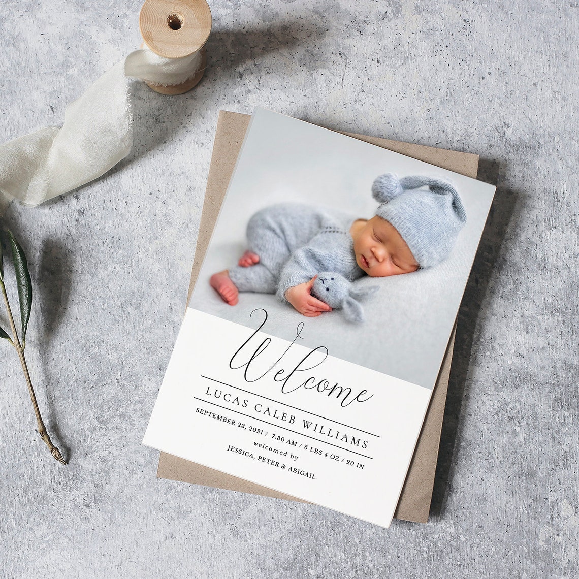 Printable Birth Announcement Template Photo Baby Etsy