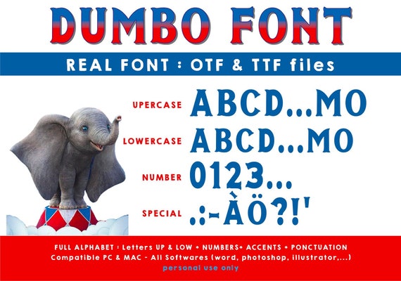 Dumbo font otf to install PC and Mac full alphabet Il_570xn