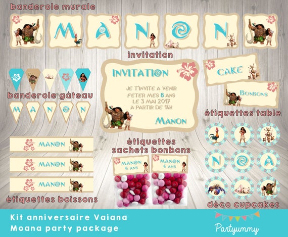 Kit Anniversaire Vaiana Personnalise A Telecharger Etsy