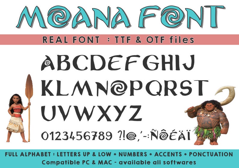 Moana font ttf otf available on all softwares compatible PC and mac instant download image 1