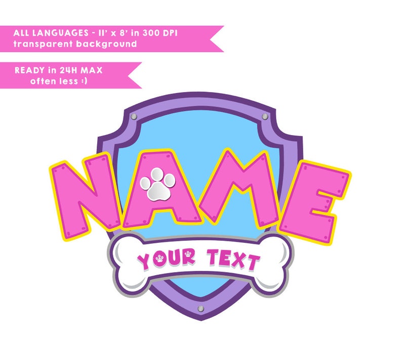 Paw patrol logo for girls customized with name at png format | Etsy