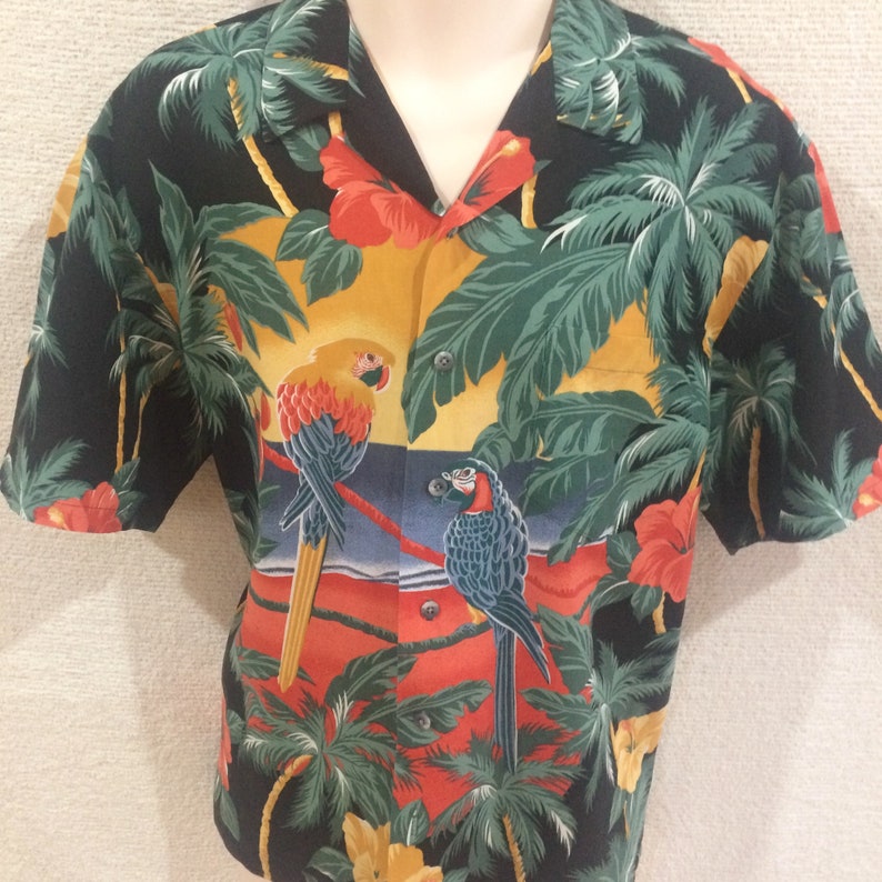 Vintage 80/'s Kalaheo Hawaii Aloha Hawaiian Shirt Large Short Sleeve Button Down Camp Casual Bird of Paradise Cotton Rayon Streetwear Shirt