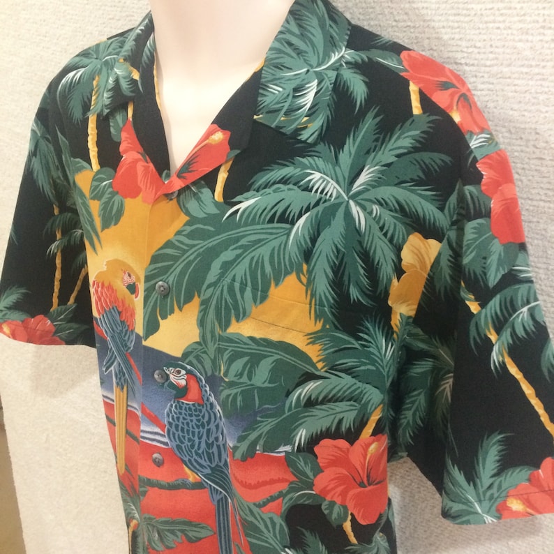 Vintage 80/'s Kalaheo Hawaii Aloha Hawaiian Shirt Large Short Sleeve Button Down Camp Casual Bird of Paradise Cotton Rayon Streetwear Shirt