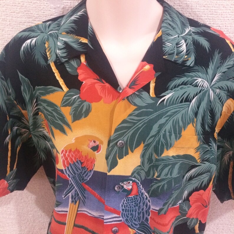 Vintage 80/'s Kalaheo Hawaii Aloha Hawaiian Shirt Large Short Sleeve Button Down Camp Casual Bird of Paradise Cotton Rayon Streetwear Shirt