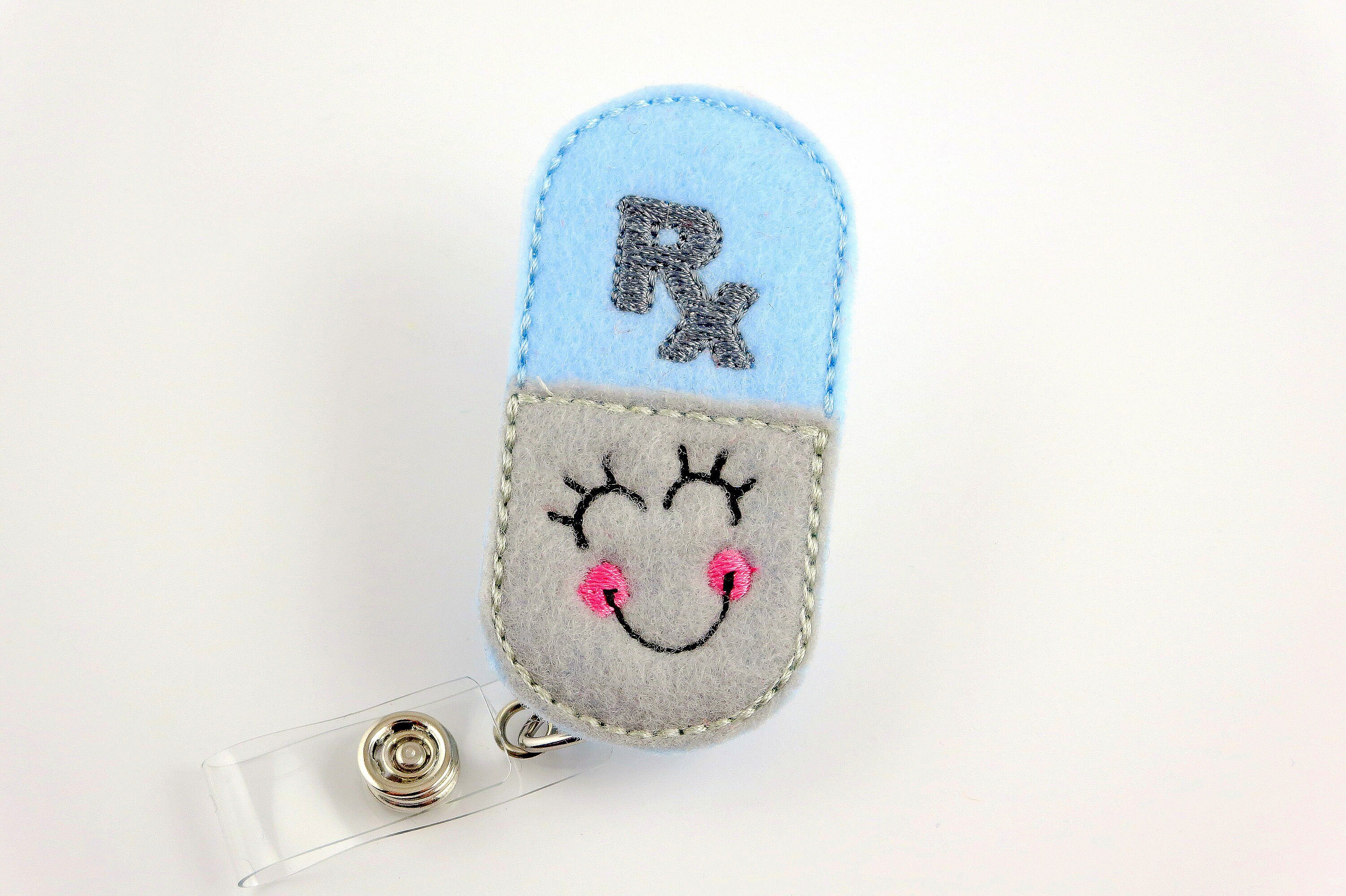 Smiley Pharmacy RX Pill Retractable ID Badge Holder Name